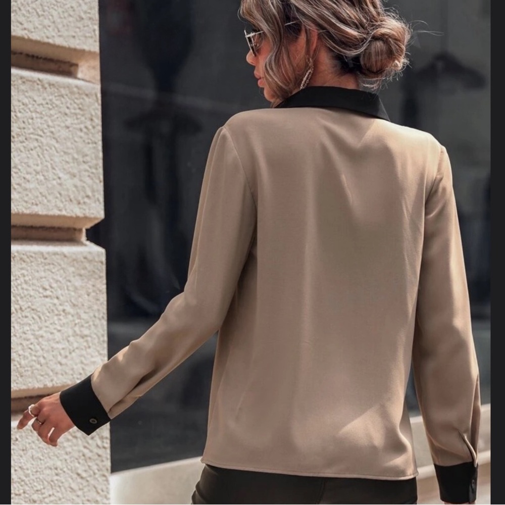 Chic Beige and Black Blouse - Picture 2 of 4